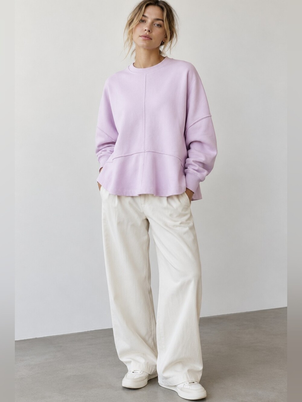 SWEATY BETTY Revive Oversized Peplum Sweatshirt In Mistflower Purple Small